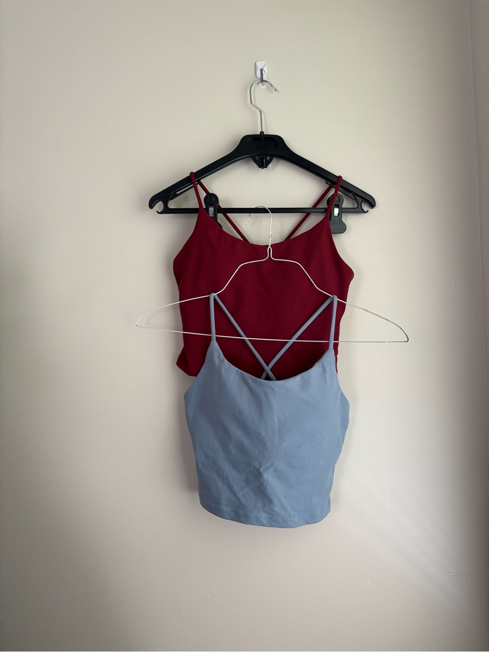 x2 Strappy Crossback Crop Tank with Built-In Bra Bundle - Burgundy & Blue